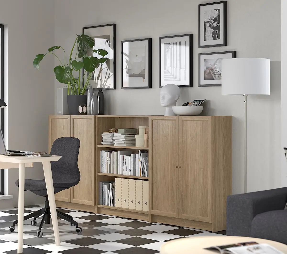 Bibliotecă Ikea Billy/Oxberg usi/rafturi deschise 240x30x106 (Aspect Stejar)