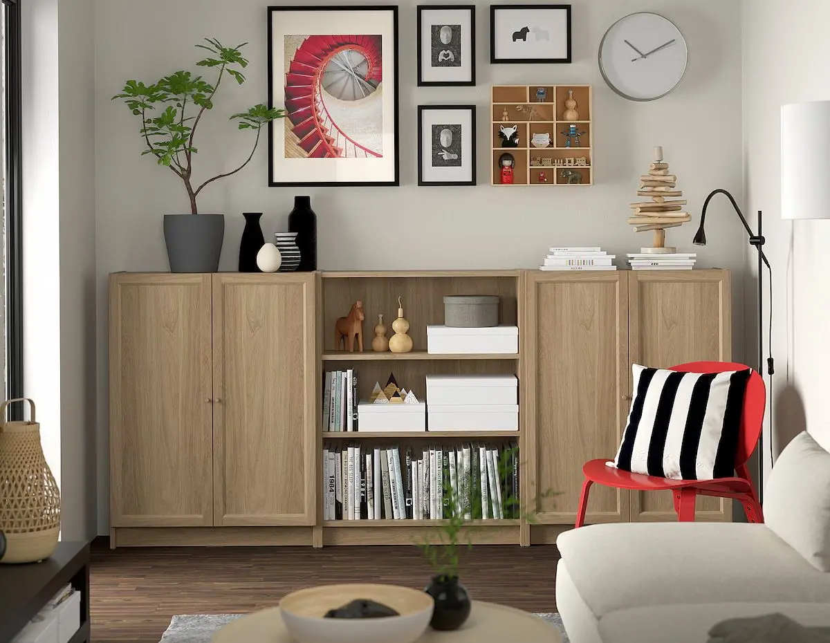 Bibliotecă Ikea Billy/Oxberg usi/rafturi deschise 240x30x106 (Aspect Stejar)