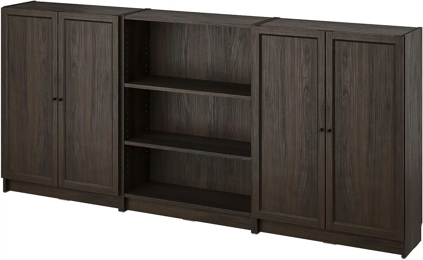 Bibliotecă Ikea Billy/Oxberg usi/rafturi deschise 240x30x106 (Maro inchis Aspect Stejar)