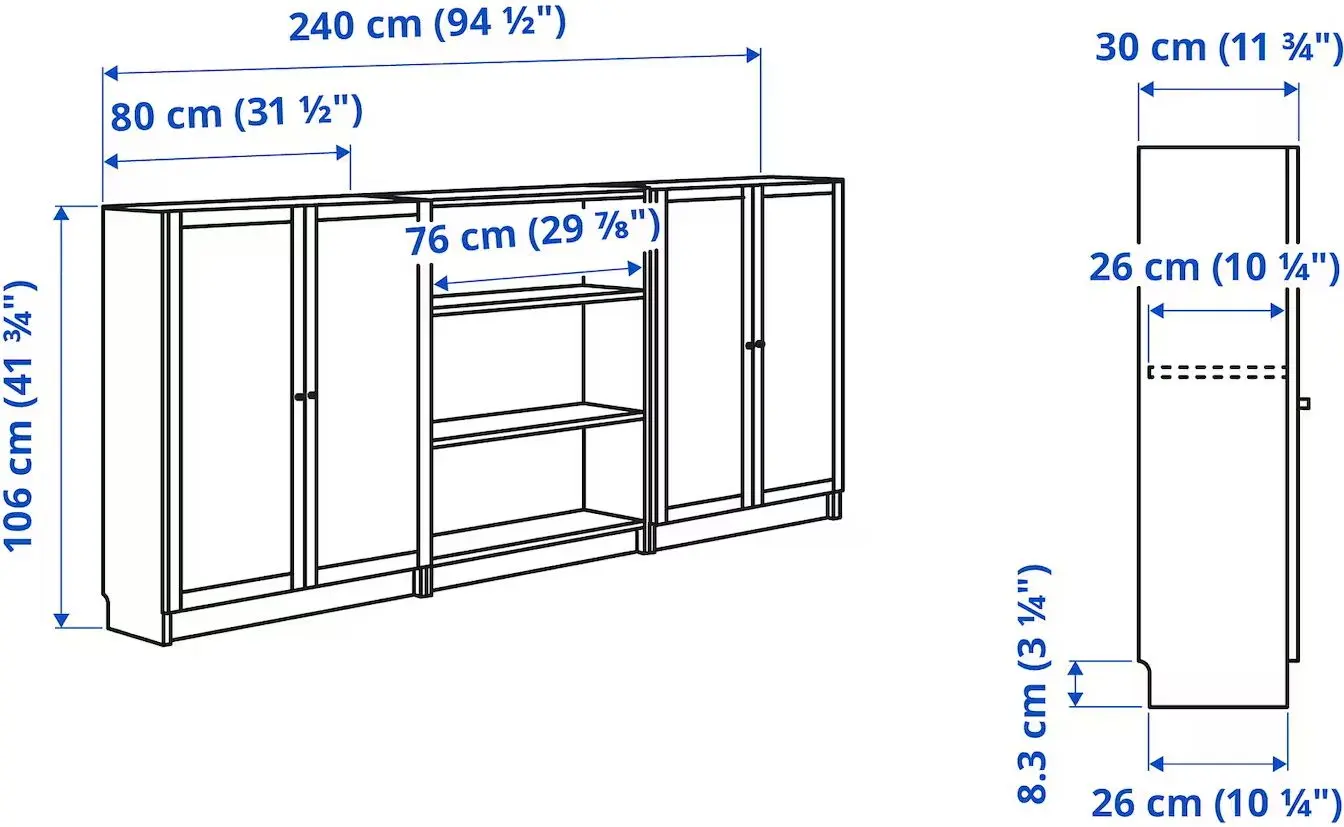 Bibliotecă Ikea Billy/Oxberg usi/rafturi deschise 240x30x106 (Maro inchis Aspect Stejar)