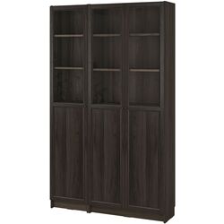 Bibliotecă Ikea Billy/Oxberg usi panou-sticla 120x30x202 (Maro inchis Aspect Stejar) Thumb