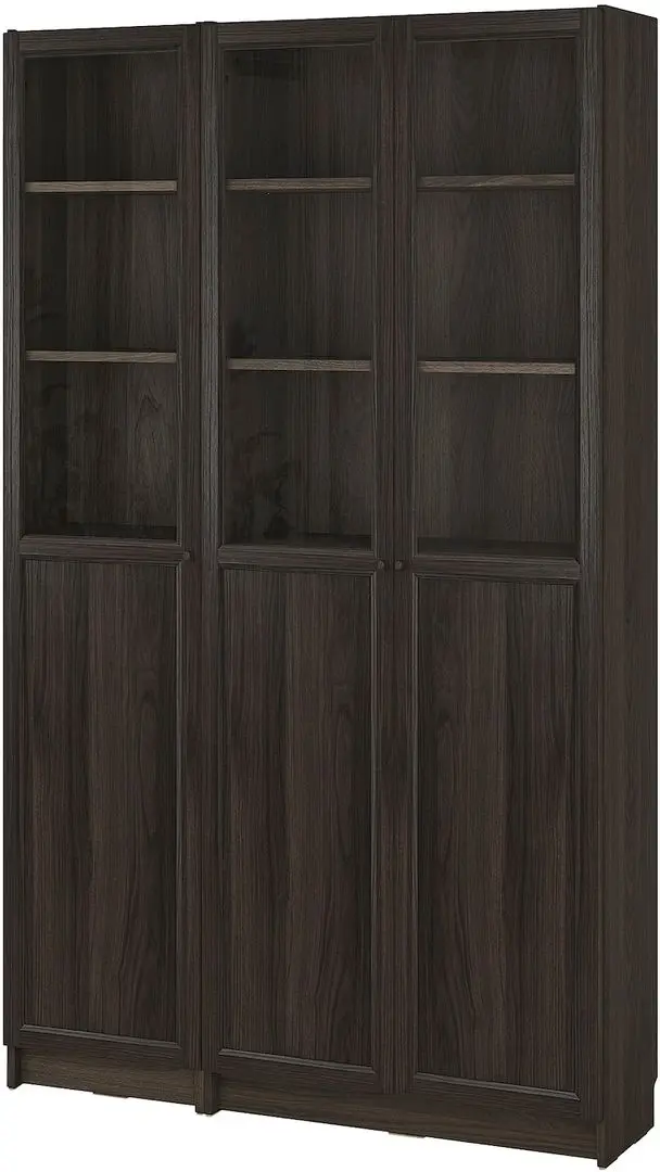 Bibliotecă Ikea Billy/Oxberg usi panou-sticla 120x30x202 (Maro inchis Aspect Stejar)