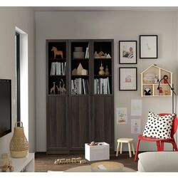 Книжный шкаф Ikea Billy/Oxberg филенчатые дверцы 120x30x202 (Имитация Тёмно-коричневого Дуба)