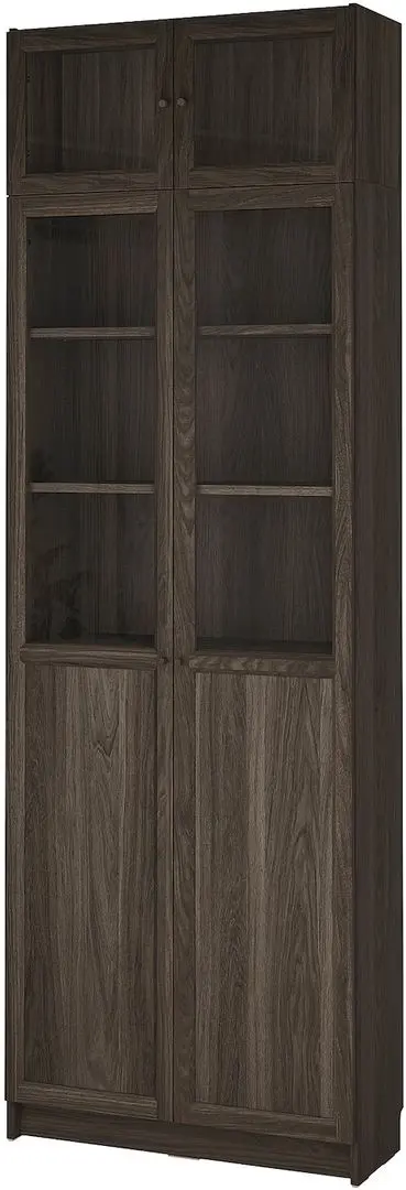 Bibliotecă Ikea Billy/Oxberg usi panou-sticla 80x30x237 (Maro inchis Aspect Stejar)