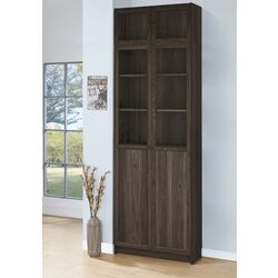 Книжный шкаф Ikea Billy/Oxberg филенчатые дверцы 80x30x237 (Имитация Тёмно-коричневого Дуба)