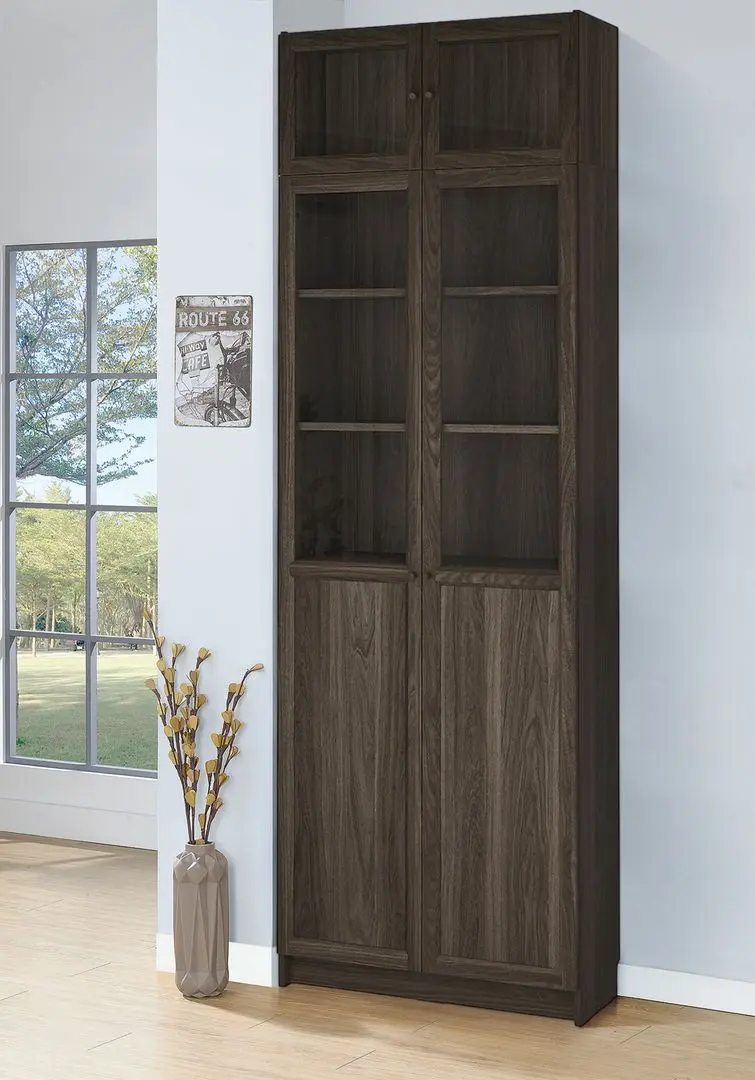 Bibliotecă Ikea Billy/Oxberg usi panou-sticla 80x30x237 (Maro inchis Aspect Stejar)