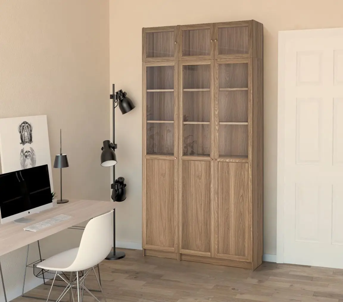 Bibliotecă Ikea Billy/Oxberg usi panou-sticla/usi sticla/unitate suplimentara 120x30x237 (Aspect Stejar)