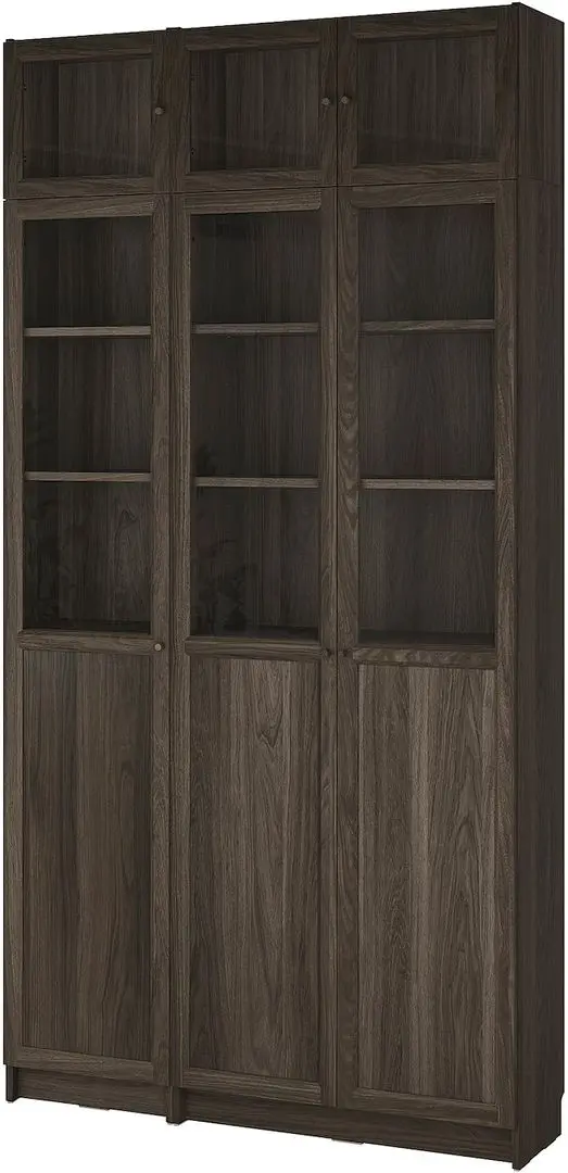 Bibliotecă Ikea Billy/Oxberg usi panou-sticla/usi sticla/unitate suplimentara 120x30x237 (Maro inchis Aspect Stejar)