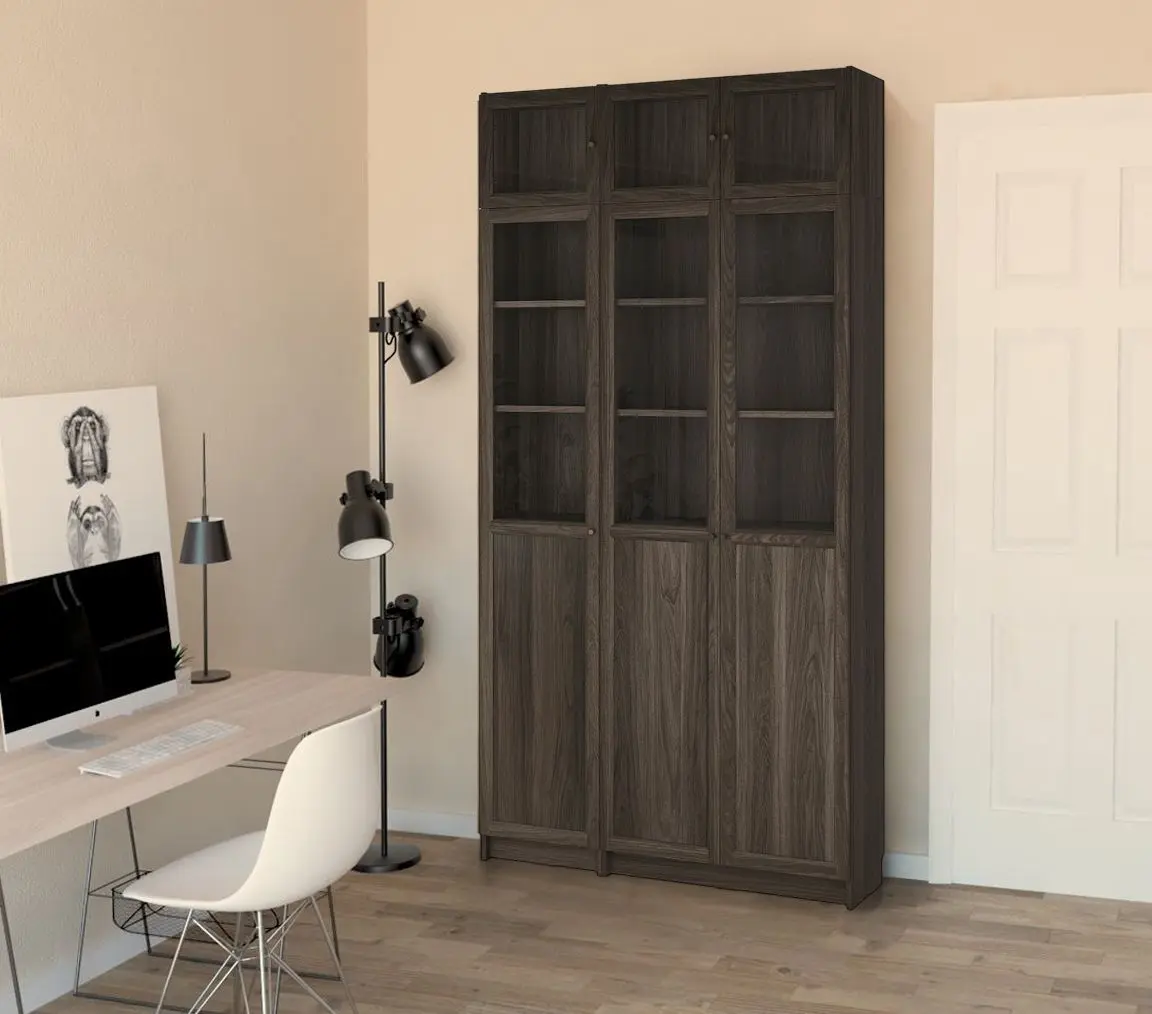 Bibliotecă Ikea Billy/Oxberg usi panou-sticla/usi sticla/unitate suplimentara 120x30x237 (Maro inchis Aspect Stejar)