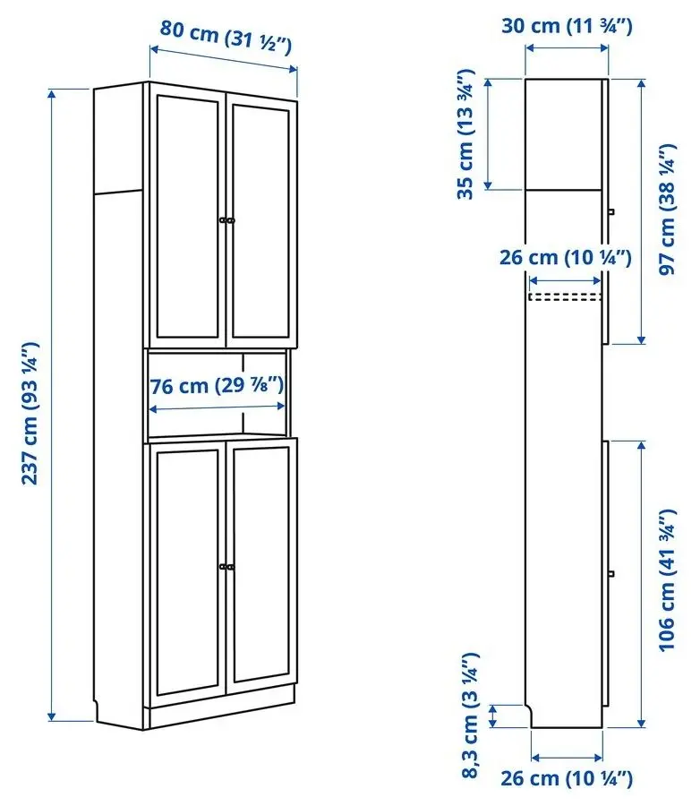 Biblioteca Ikea Billy/Oxberg raft deschis 80x30x237 (Alb)