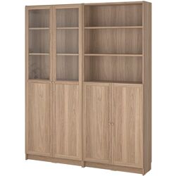 Bibliotecă Ikea Billy/Oxberg panou/usi panou-sticla/rafturi deschise 160x30x202 (Aspect Stejar) Thumb