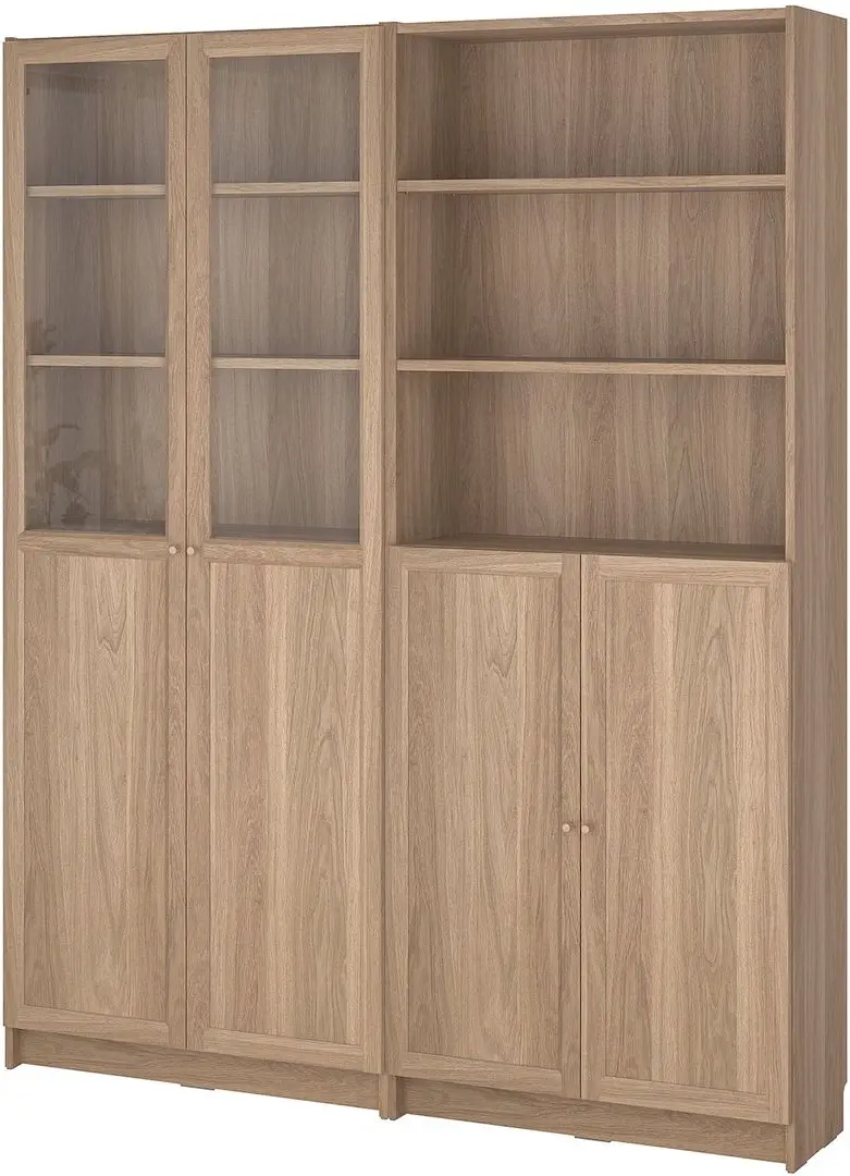 Bibliotecă Ikea Billy/Oxberg panou/usi panou-sticla/rafturi deschise 160x30x202 (Aspect Stejar)