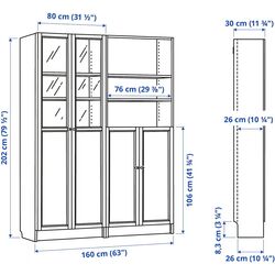Bibliotecă Ikea Billy/Oxberg panou/usi panou-sticla/rafturi deschise 160x30x202 (Aspect Stejar) Thumb