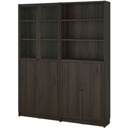 Bibliotecă Ikea Billy/Oxberg panou/usi panou-sticla/rafturi deschise 160x30x202 (Maro inchis Aspect Stejar) Thumb