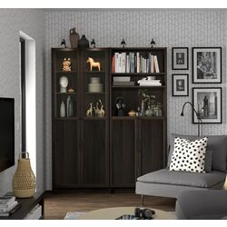 Книжный шкаф Ikea Billy/Oxberg панель/филенчатые дверцы/открытые полки 160x30x202 (Имитация Тёмно-коричневого Дуба)