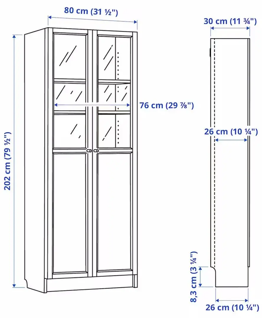 Biblioteca Ikea Billy/Oxberg panou/usa sticla 80х30х202 (Aspet Stejar)