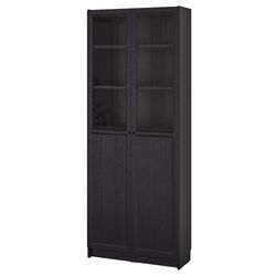 Biblioteca Ikea Billy/Oxberg panou/usa sticla 80х30х202 (Negru Aspect Stejar) Thumb
