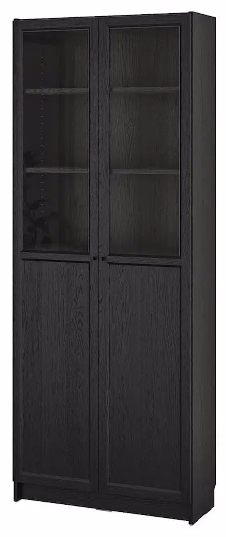 Biblioteca Ikea Billy/Oxberg panou/usa sticla 80х30х202 (Negru Aspect Stejar)