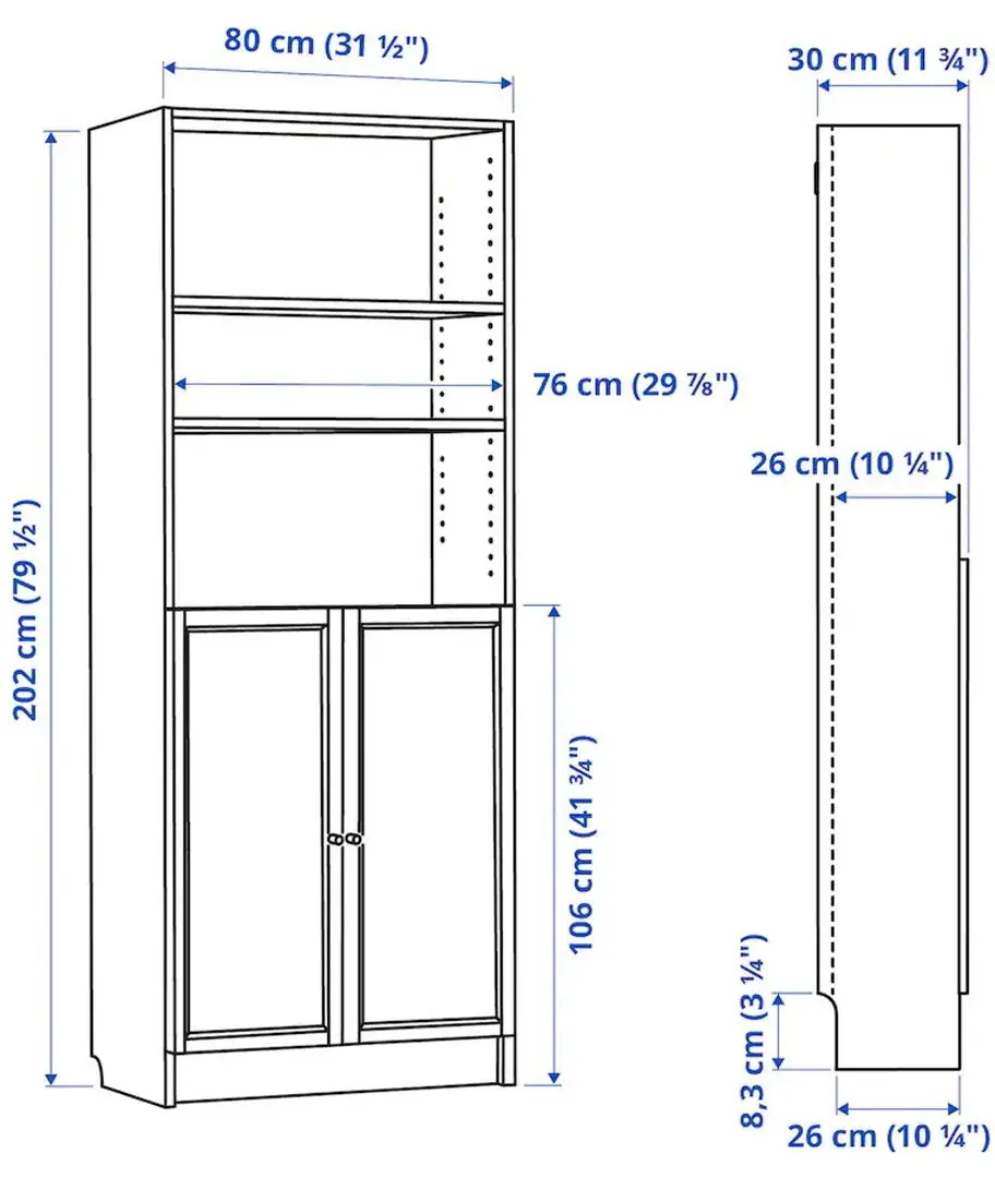 Etajera Ikea Billy/Oxberg cu usi 80x30x202 (Alb)