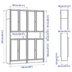 Biblioteca Ikea Billy/Oxberg extensie înaltă/uşi 160x30x237 (Alb) Thumb