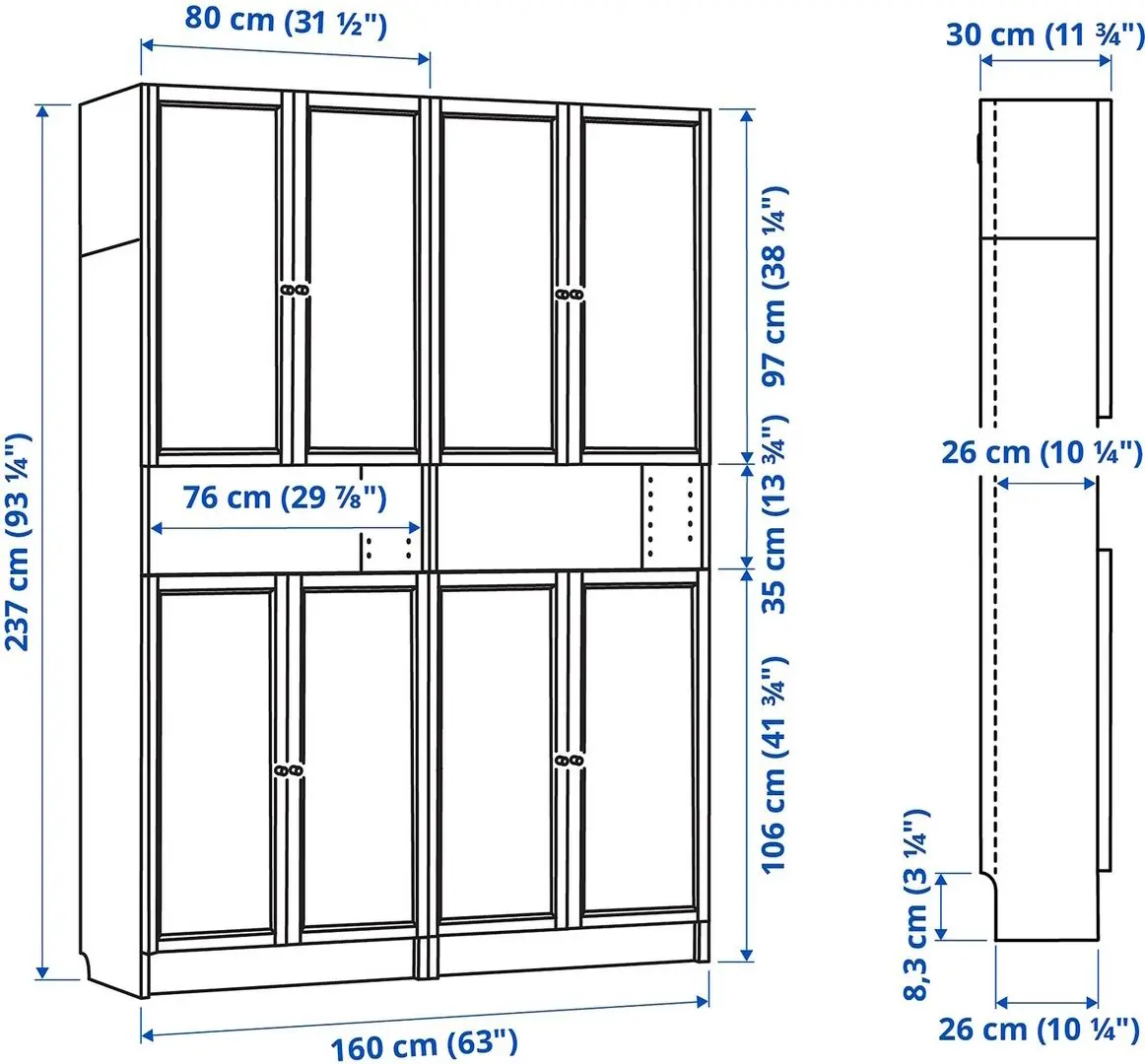 Bibliotecă Ikea Billy/Oxberg extensie inalta/usi 160x30x237 (Aspect Stejar)
