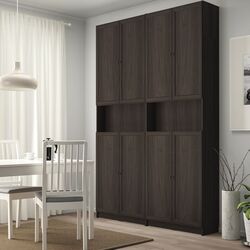 Книжный шкаф Ikea Billy/Oxberg с верхними полками/дверцы 160x30x237 (Имитация Тёмно-коричневого Дуба)