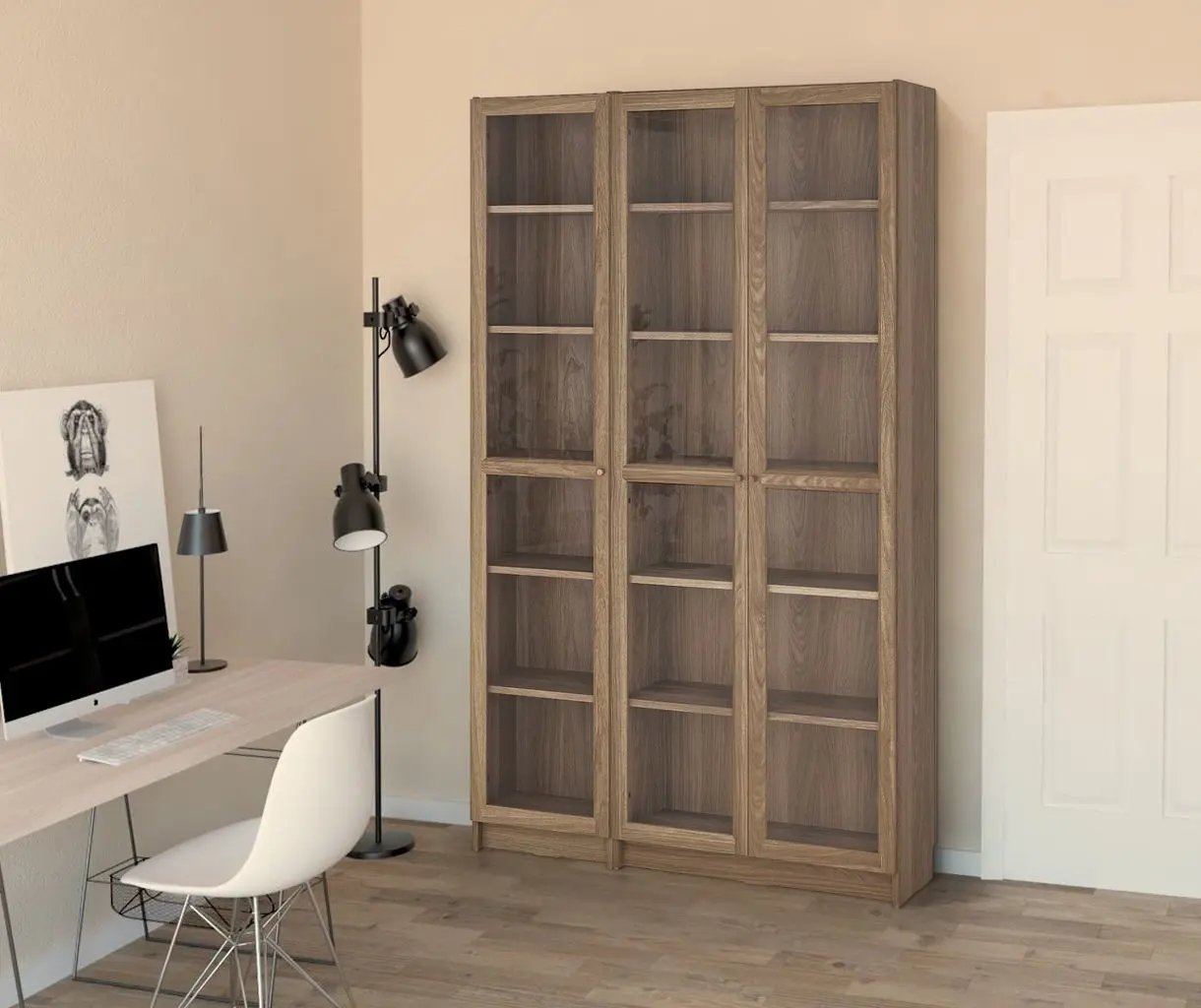 Bibliotecă Ikea Billy/Oxberg usi sticla 120x30x202 (Aspect Stejar)