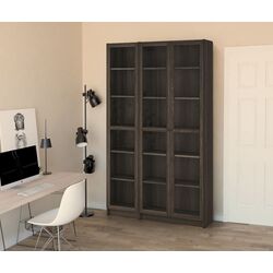 Книжный шкаф Ikea Billy/Oxberg стеклянные дверцы 120x30x202 (Имитация Тёмно0коричневого Дуба)