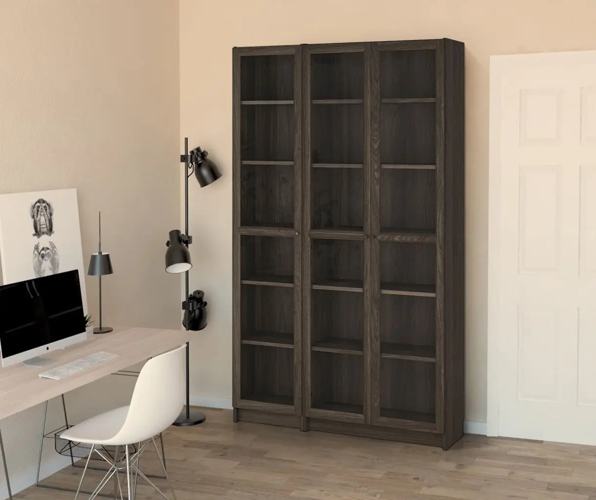 Bibliotecă Ikea Billy/Oxberg usi sticla 120x30x202 (Maro inchis Aspect Stejar)