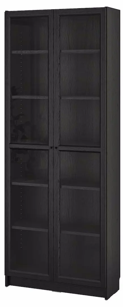 Biblioteca Ikea Billy/Oxberg usi sticla 80x30x202 (Negru Aspect Stejar)
