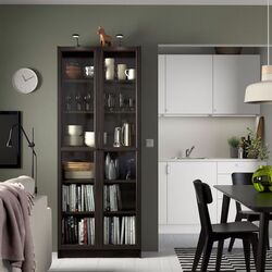 Biblioteca Ikea Billy/Oxberg usi sticla 80x30x202 (Maro Inchis Aspect Stejar)