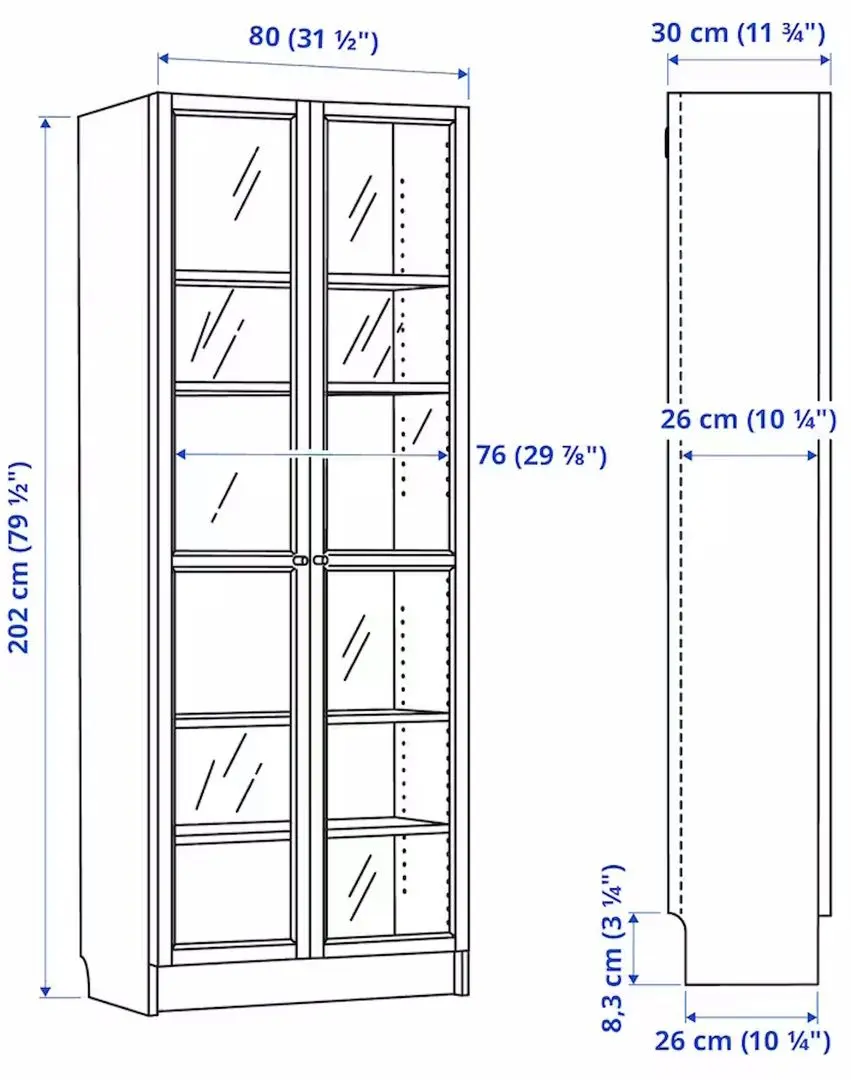 Biblioteca Ikea Billy/Oxberg usi sticla 80x30x202 (Aspect Stejar)