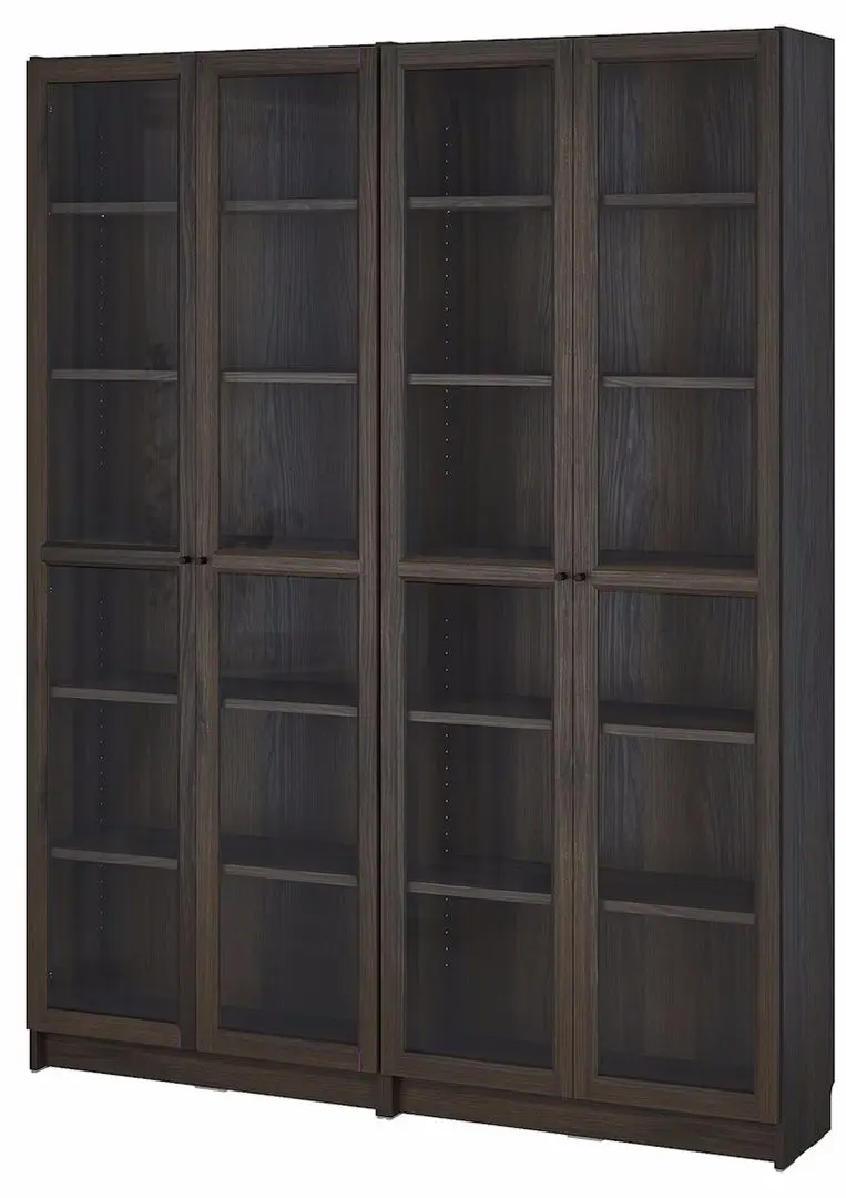Biblioteca Ikea Billy/Oxberg usi sticla 80x30x202 (Maro Inchis/Negru Aspect Stejar)