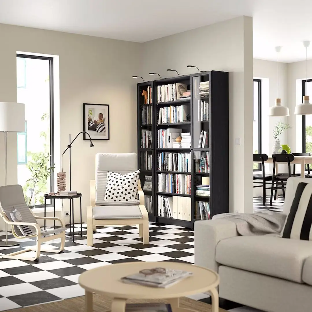 Книжный шкаф Ikea Billy/Oxberg стеклянные дверцы/дополнительная полка 160x30x202 (Имитация Черного Дуба)