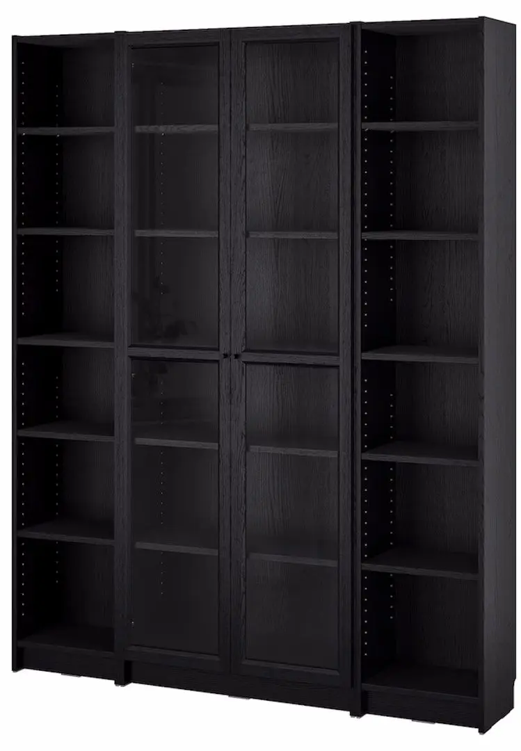 Книжный шкаф Ikea Billy/Oxberg стеклянные дверцы/дополнительная полка 160x30x202 (Имитация Черного Дуба)