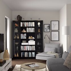 Biblioteca Ikea Billy/Oxberg usi sicla/unitate suplimentara 160x30x202 (Negru Aspect Stejar)