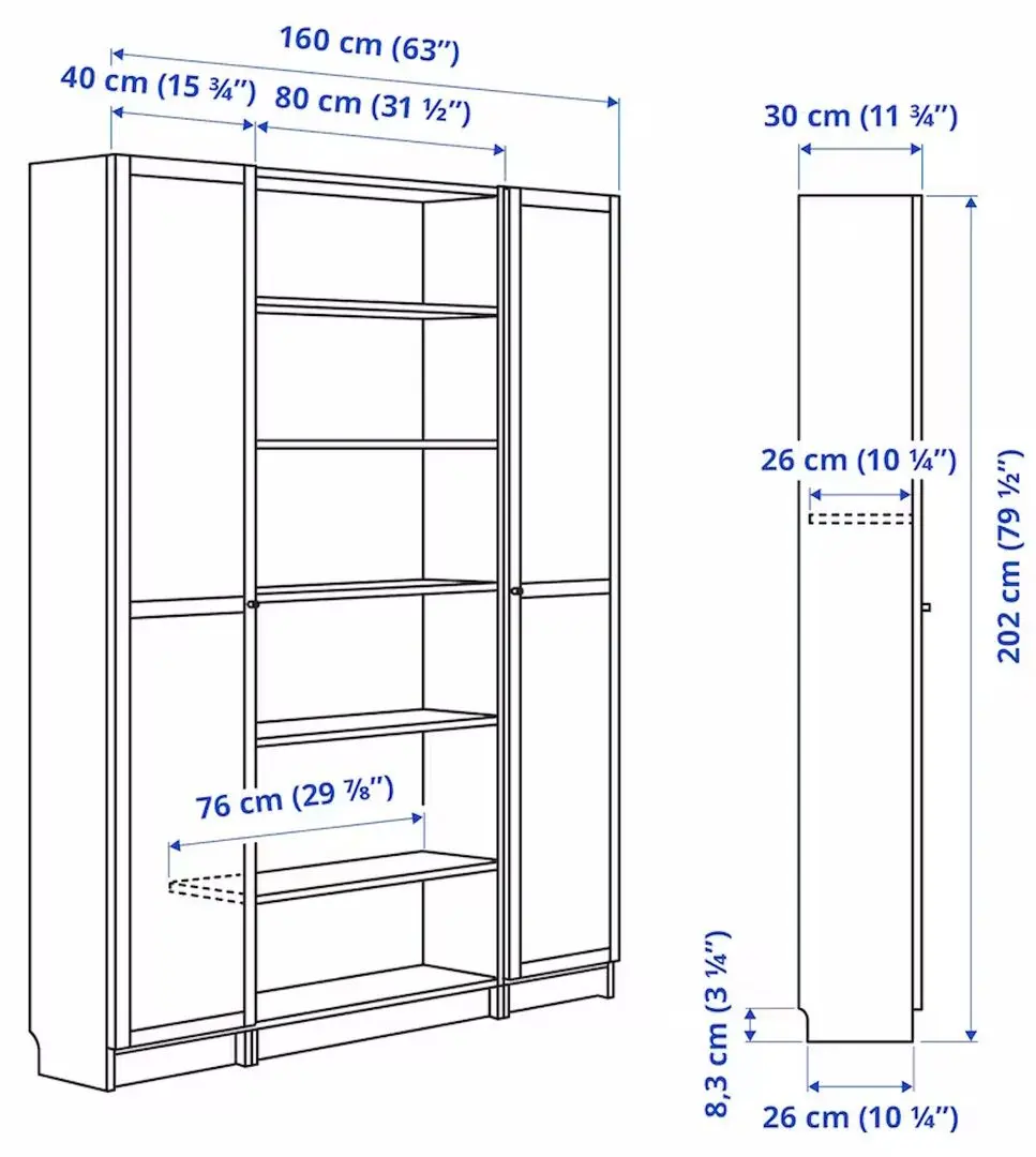 Biblioteca Ikea Billy/Oxberg usi sicla/unitate suplimentara 160x30x202 (Aspect Stejar)