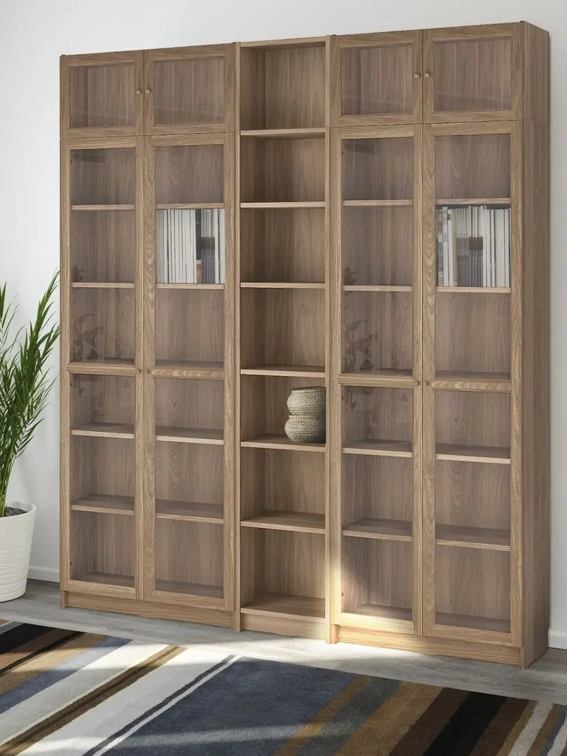Bibliotecă Ikea Billy/Oxberg usi sticla/unitate suplimentara 200x30x237 (Aspect Stejar)