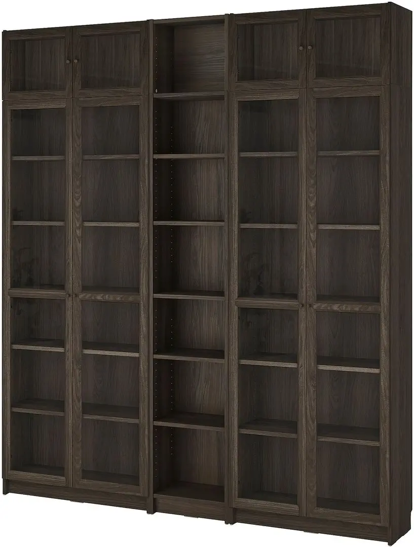 Bibliotecă Ikea Billy/Oxberg usi sticla/unitate suplimentara 200x30x237 (Maro inchis Aspect Stejar)