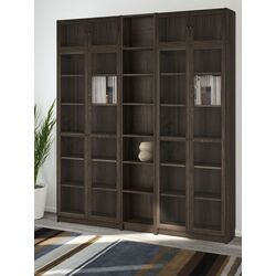 Книжный шкаф Ikea Billy/Oxberg стеклянные дверцы/дополнительная полка 200x30x237 (Имитация Тёмно-коричневого Дуба)