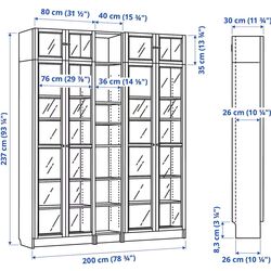 Bibliotecă Ikea Billy/Oxberg usi sticla/unitate suplimentara 200x30x237 (Maro inchis Aspect Stejar) Thumb