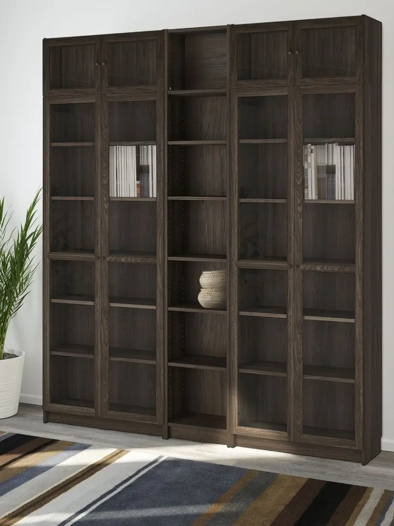 Bibliotecă Ikea Billy/Oxberg usi sticla/unitate suplimentara 200x30x237 (Maro inchis Aspect Stejar)