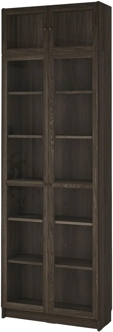 Bibliotecă Ikea Billy/Oxberg usi sticla/unitate suplimentara 80x30x237 (Maro inchis Aspect Stejar)