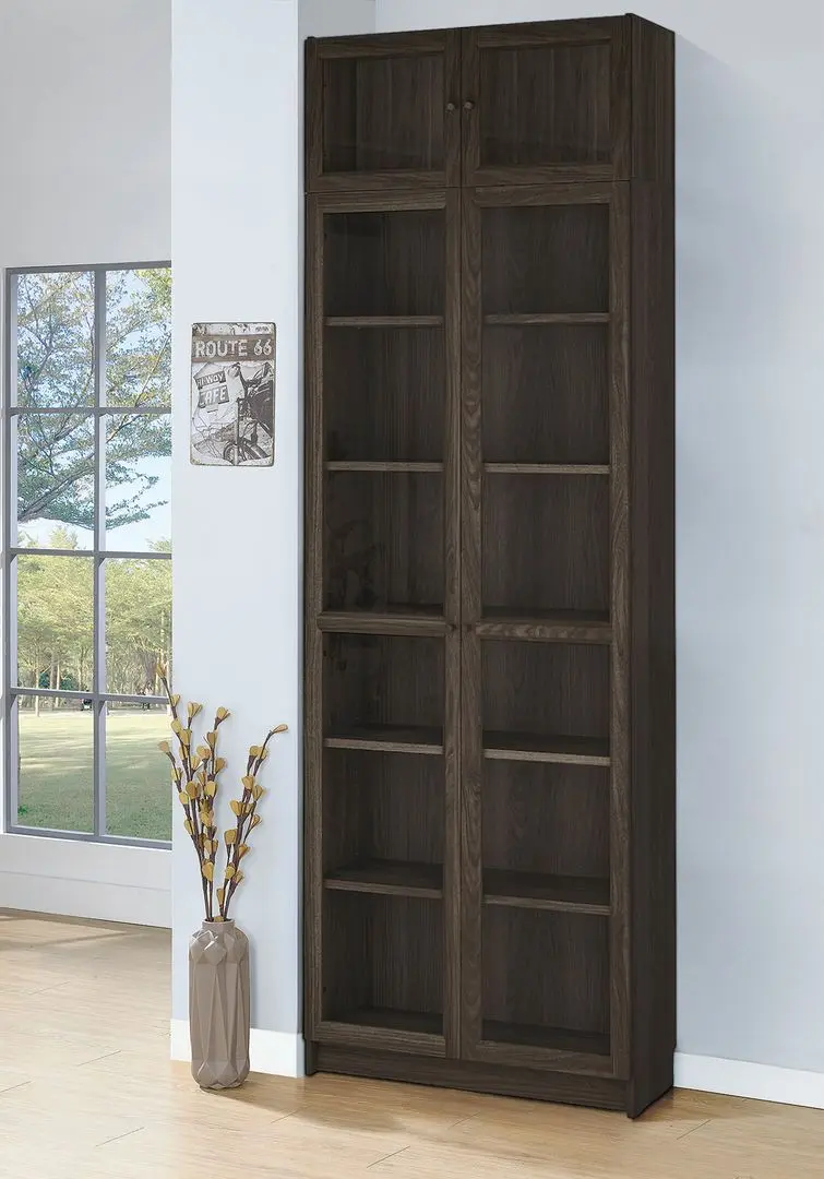 Bibliotecă Ikea Billy/Oxberg usi sticla/unitate suplimentara 80x30x237 (Maro inchis Aspect Stejar)