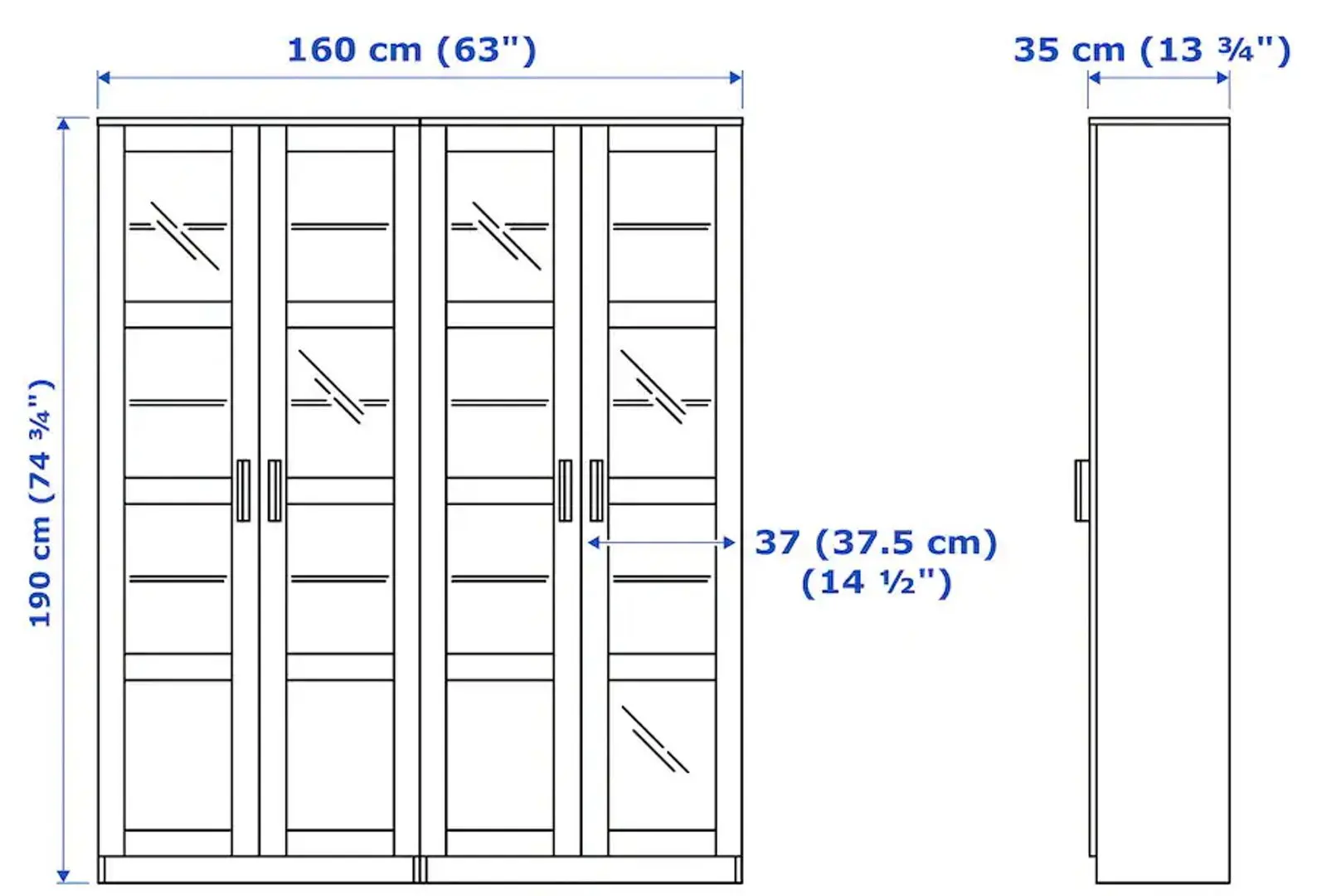 Biblioteca Ikea Brimnes usi sticla 160x35x190 (Alb)