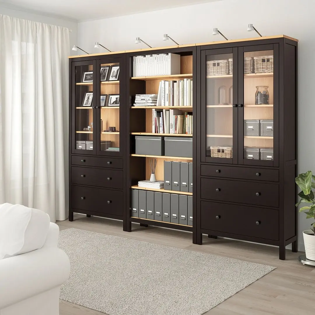 Biblioteca Ikea Hemnes usi/sertare 270x197 (Negru-maro/Maro Deschis)