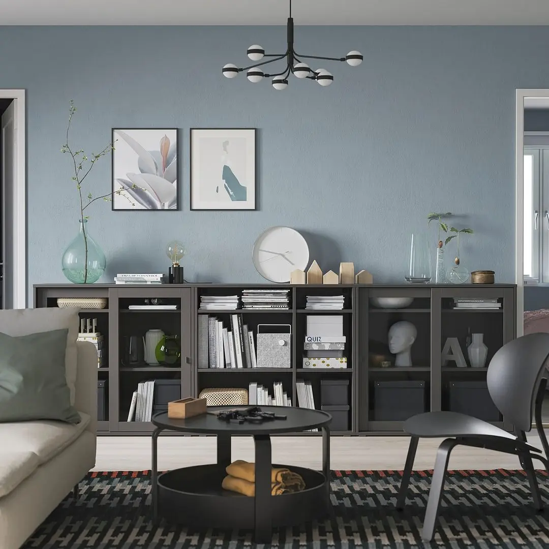 Витрина Ikea Vihals стеклянные дверцы 285x37x90 (Темно-серый)