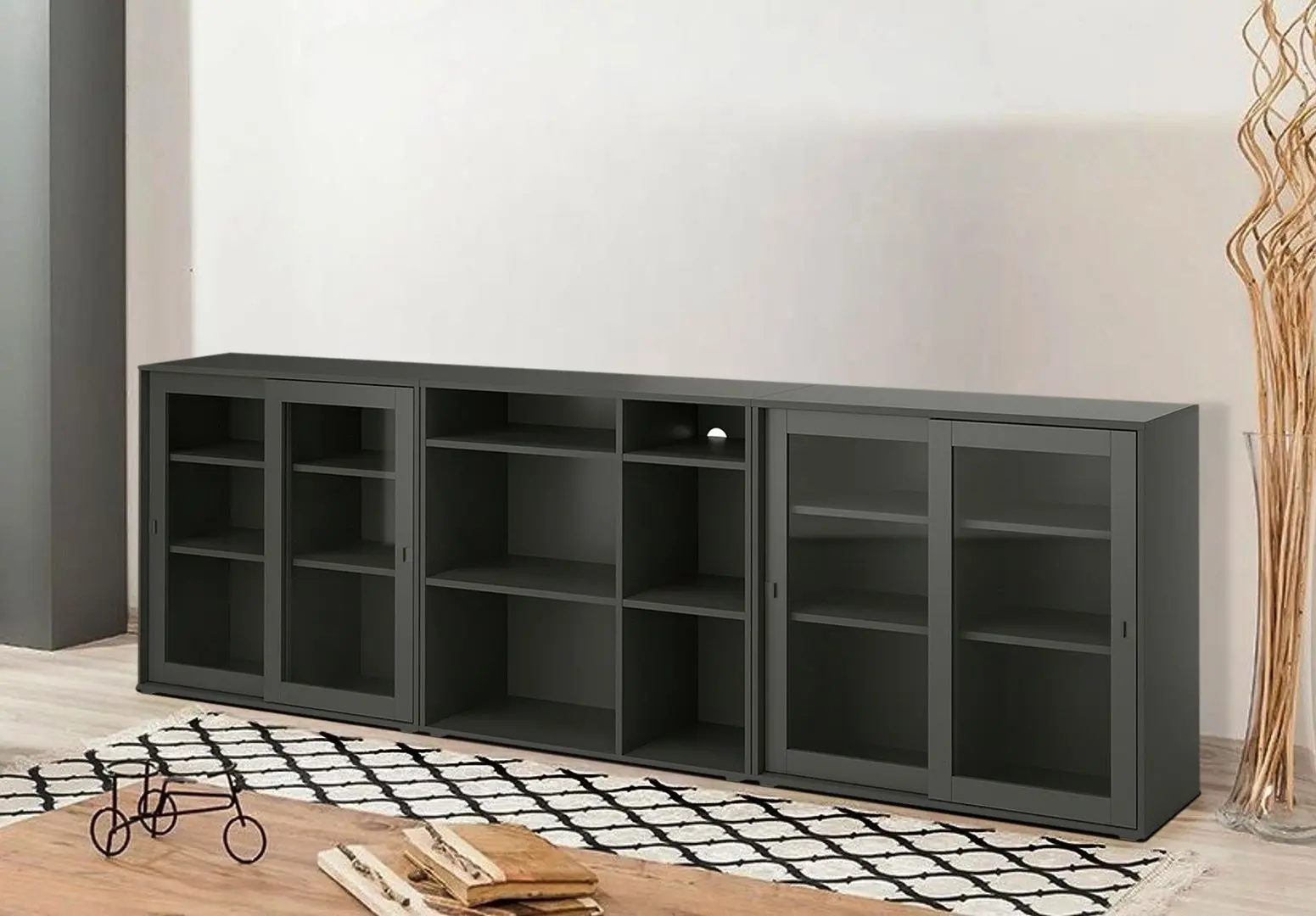 Витрина Ikea Vihals стеклянные дверцы 285x37x90 (Темно-серый)