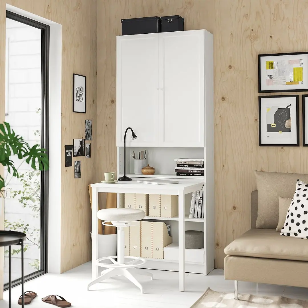 Книжный шкаф с письменным столом Ikea Billy/Oxberg 80x202 (Белый)