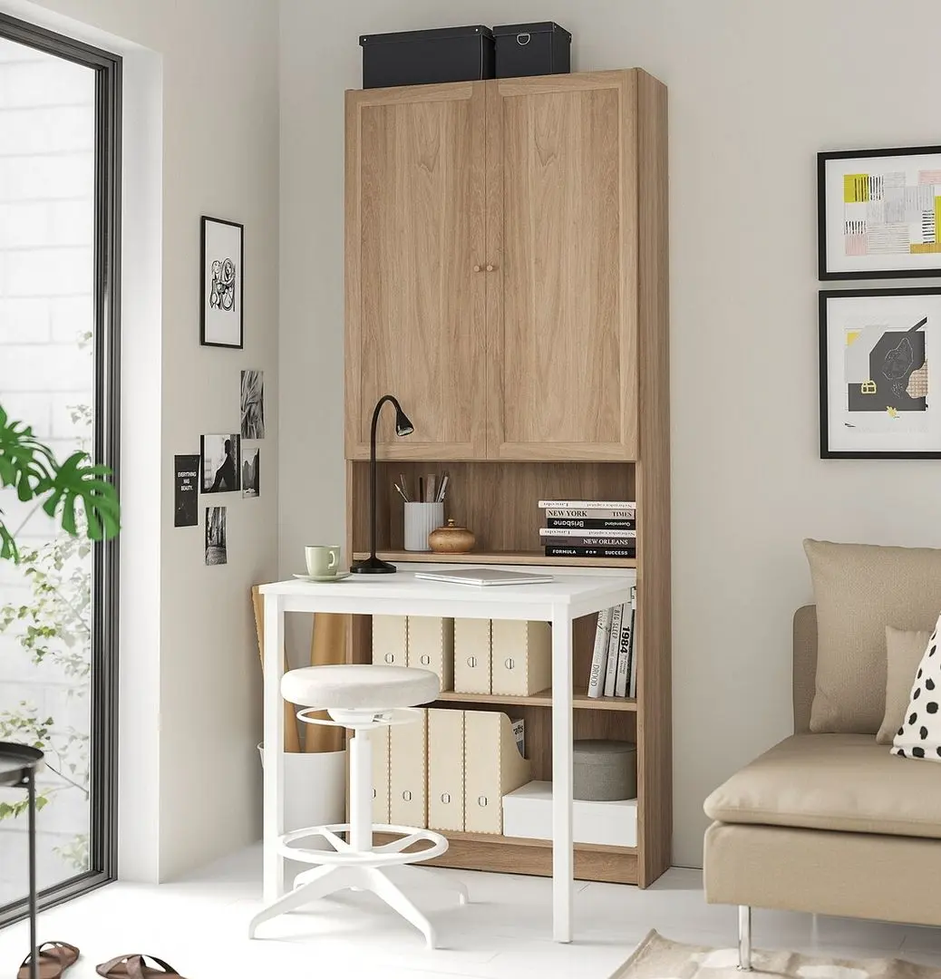 Bibliotecă cu birou Ikea Billy/Oxberg 80x202 (Aspect Stejar/Alb)